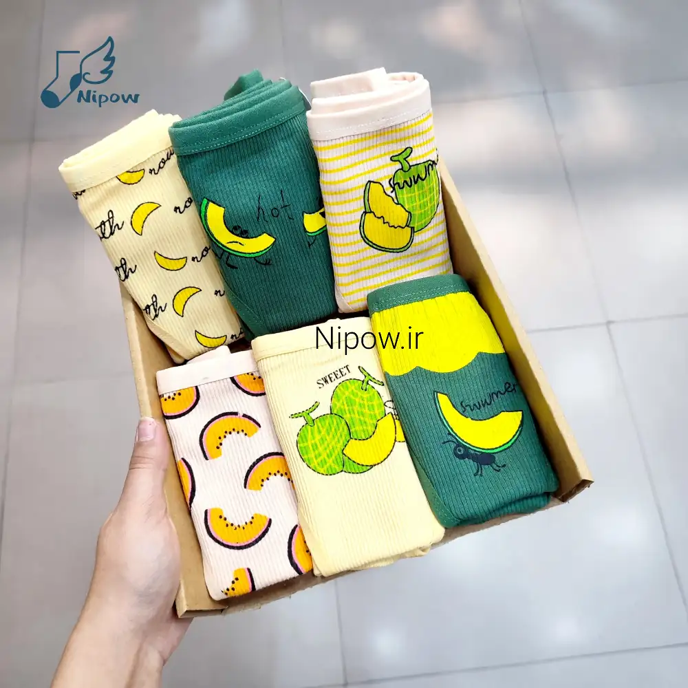 Nipow_1786705567134 ست 6 عددی شورت دخترانه طرح میوه تابستانه طالبی L